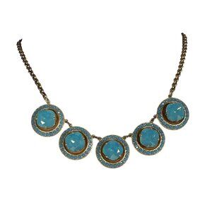 CATHERINE POPESCO Collar Necklace Large Faceted Crystals in Aqua Blue OS EUC